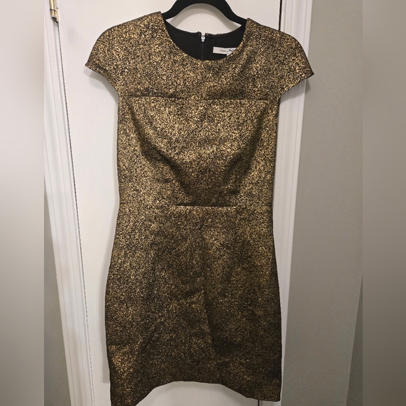 Diane Von Furstenberg Hadlie Two Metallic Gold Jacquard Sheath Dress Size 4 - Picture 5 of 13